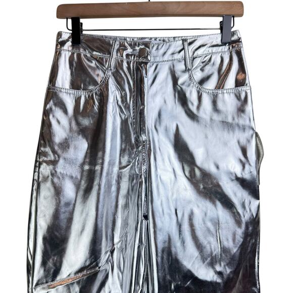 AMYLYNN NWT  Womens Lupe Silvery Metallic Straight Leg High Rise Trouser Pants - Picture 2 of 10
